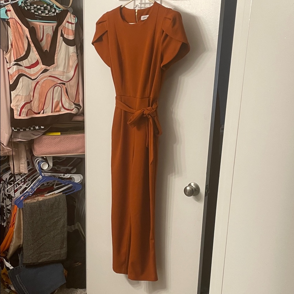 Calvin Klein Rust Orange Jumpsuit with Belt Size 6 Petite